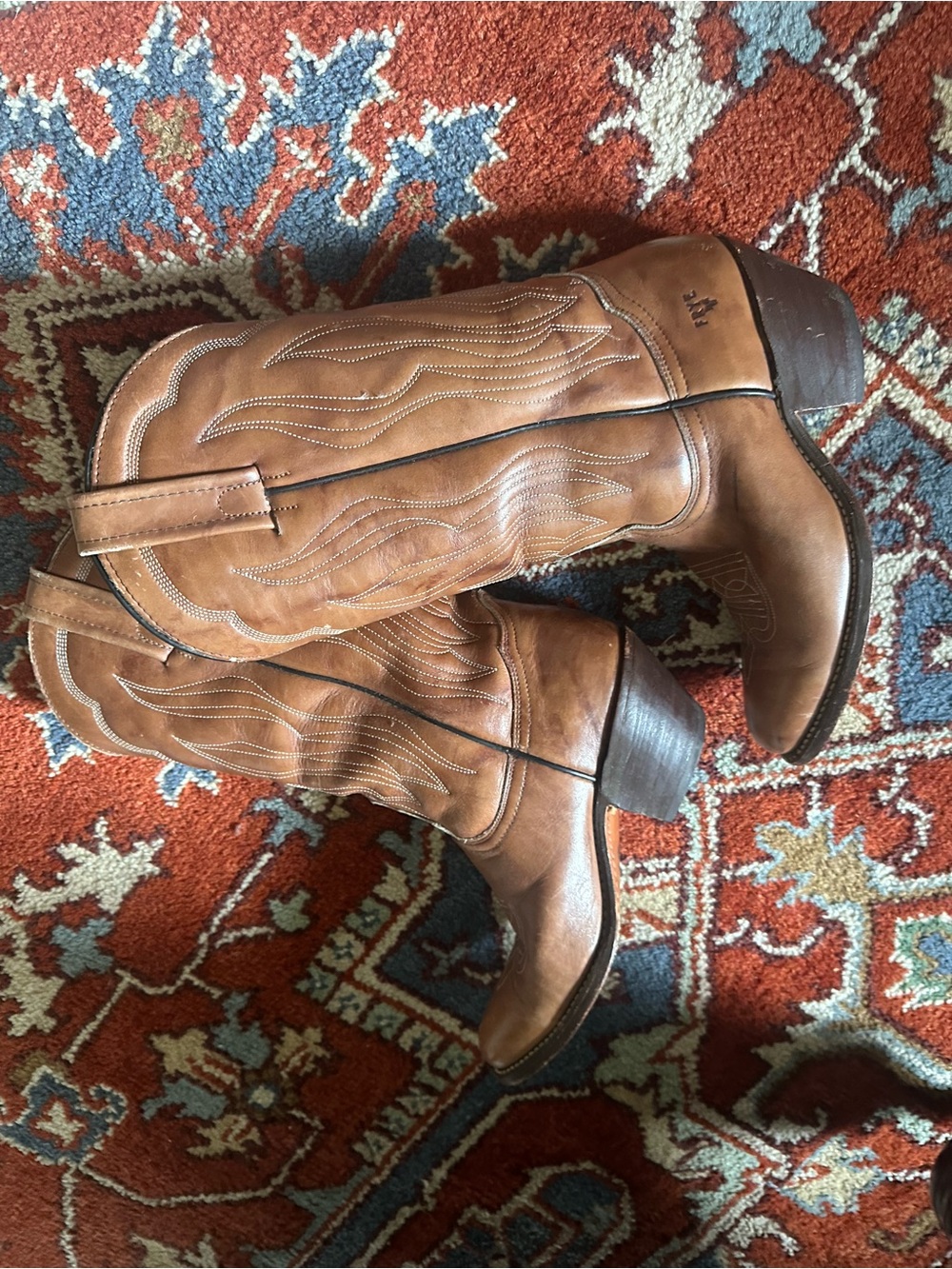 Vintage Frye 3849 Western Cowboy Boot—7.5—Made in the USA—Brown Leather—Cognac - Picture 5 of 8